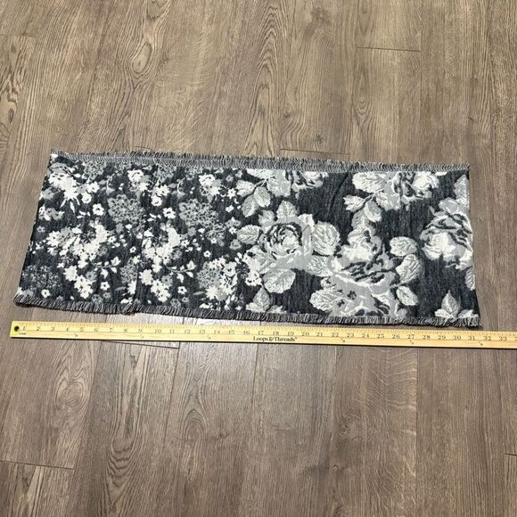 Infinity Scarf Chic Black Gray White Floral Fringe. - Picture 7 of 10